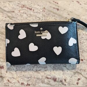kate spade black wallet with white heart print